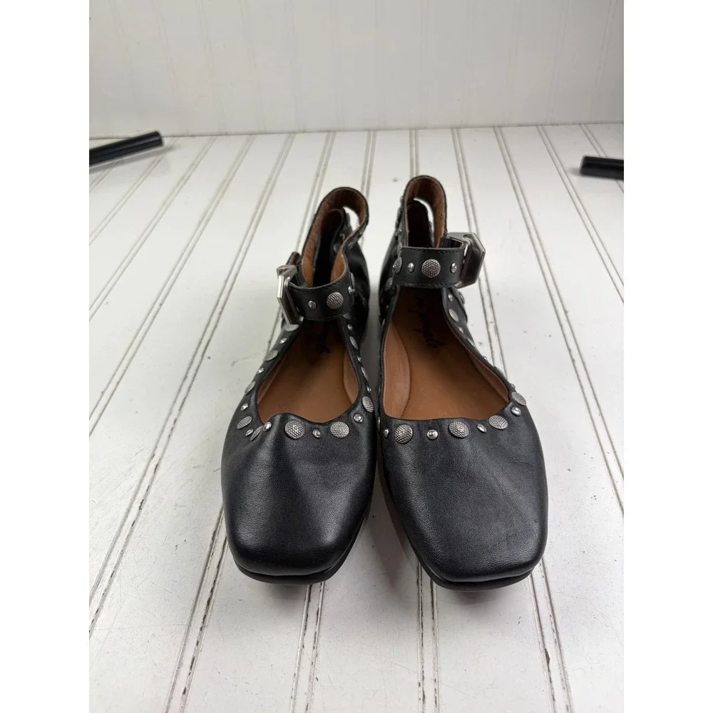 Free People Black Studded Mystic Mary Jane Leather Flats Women's Size US 6.5